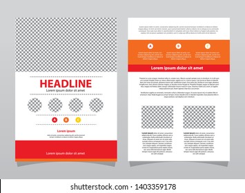 Orange elegant flyer template. Business brochure modern flat design composition with circle frame for image.