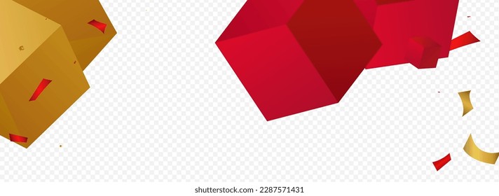Orange Element Fly Isolated Vector Panoramic Transparent Background. Gold and Red Block Falling Technology Design. Golden Confetti Art Banner. Render Cube Glitter Wallpaper.