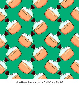 Orange elixir,seamless pattern on green background.