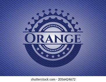 Orange emblem with denim texture. Vector Illustration. Detailed. 
