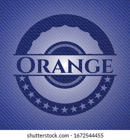 Emblema naranja con fondo de jean de alta calidad. Ilustración vectorial. Detallado.