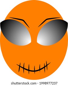 orange emoticon with glasses and sewn mouth