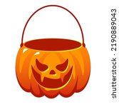 Orange emply pumpkin basket. Vector Happy Halloween illustration