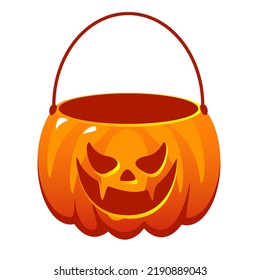 Orange emply pumpkin basket. Vector Happy Halloween illustration