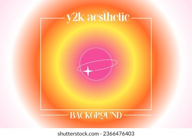 Orange energetic y2k aura aesthetic background. Bold graphic illustration. With place for photo. Can be used as wallpaper. Stock vector illustration with kawaii modern elements.