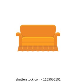 Orange english sofa. Vector illustration. Flat icon of settee. Element of modern home & office furniture. Front view.