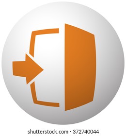 Orange Enter icon on sphere isolated on white background