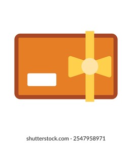 Orange envelope icon, envelope with yellow ribbon on top. Minimalist vector illustration.