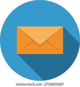 Orange Umschlag mit langem Schatten auf blauem Hintergrund E-Mail-Nachricht