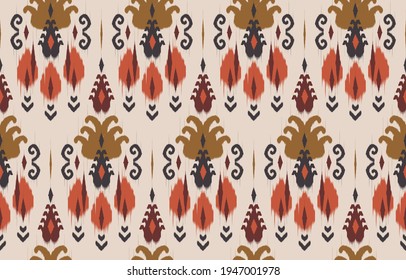 Orange Ethnic abstract ikat art. Seamless pattern in tribal, folk embroidery, and Mexican style. Aztec geometric art ornament print. Design for carpet, wallpaper, clothing, wrapping, fabric, cover, textile