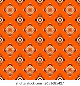 Orange ethnic pattern with diamond layout. Inspired by tribal art and textile traditions.
