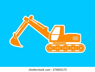 Orange excavator icon on blue background