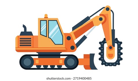 La máquina excavadora naranja cuenta con Pistas y brazo hidráulico para tareas de excavación y construcción de manera eficiente.