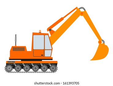 Orange excavator silhouette on a white background.