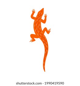 Orange exotic lizard. Wild animal reptile living in wildlife nature. Icon for logo or zoo design. Flat cartoon vector illustration isolated on white