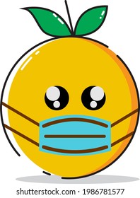 Orange with an expression using a mask, an example of implementing healthy living during a pandemic.
