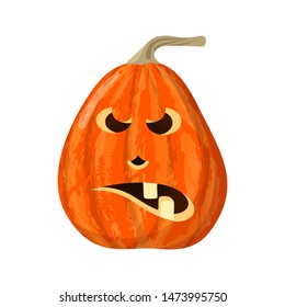 Orange expressive isolated halloween pumpkin  isolated on white background.  