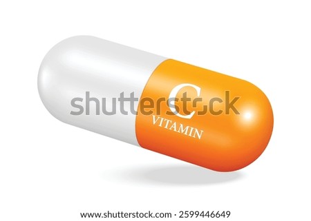 Orange extract vitamin C pill or supplement capsule on white background for beauty or health or medical banner for advertisement design, vector 3d illustration isolated for advertising design