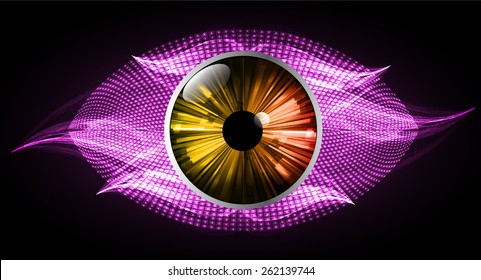 orange eye. purple Light Abstract Technology background for computer graphic website internet and business.