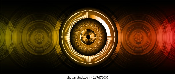 orange eyeball future technology, security concept background. vector. Light Technology background for computer graphic website internet business. circuit. sound wave.