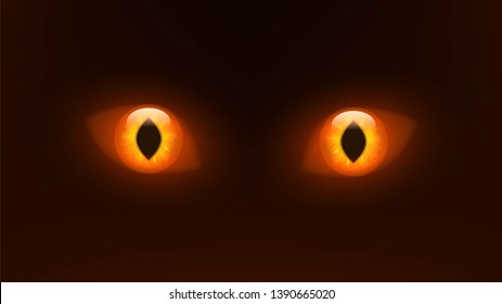 Orange eyes in the dark, a predator or a monster, creepy eyes