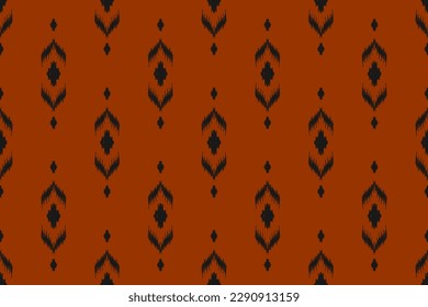 Orange fabric ikat pattern art. Geometric ethnic seamless pattern traditional. American, Mexican style. Design for background, wallpaper, fabric, clothing, carpet, textile, batik, embroidery.