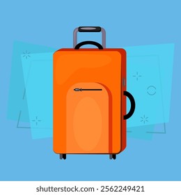 Orange fabric traveling bag. Luggage, suitcase, baggage. Bags concept. Vector illustration can be used for topics like business, travel, transportation