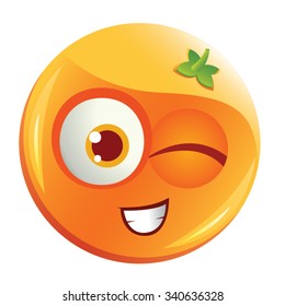 Orange Face - Fun Winking Smiling Fruit