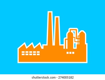 Orange factory icon on blue background