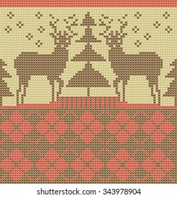 orange fair isle jacquard pattern with deers