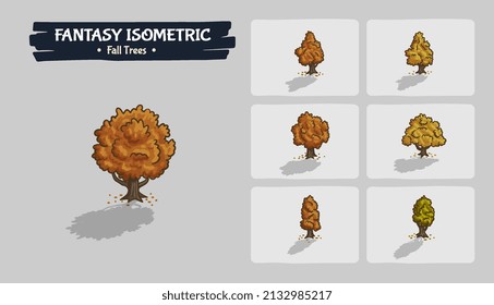 Orange fall  Trees Fantasy game assets - Isometric Vector Illustration