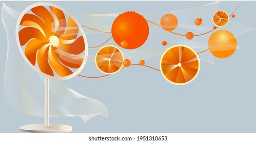 Orange fan.Vector background -Summer wind. Lots of fruits and vitamins. rich colors set a cheerful mood .