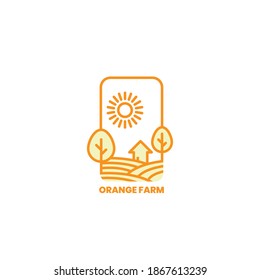 Concepto de diseño del logo de la granja de naranjos. Etiqueta para productos de granja naturales. Ilustración vectorial.