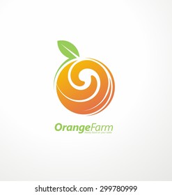 Orange farm logo design concept. Fruit and juice icon theme. Organic and healthy food unique symbol with swirl shape.