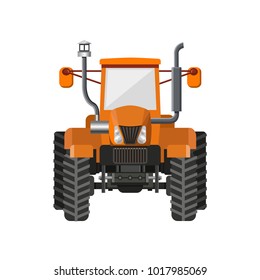 Orange farm tractor front view. Vector illustration isolated on white background