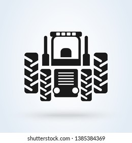 Orange farm tractor front view. Vector illustration isolated