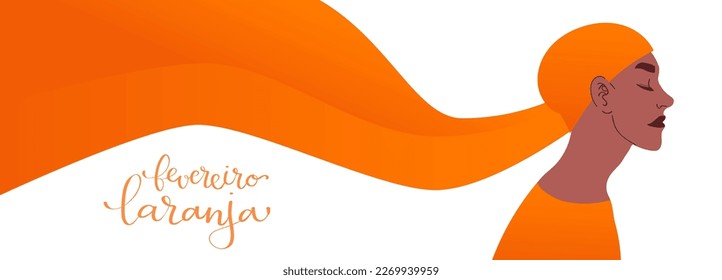 Orange February in portuguese Fevereiro Laranja, Brazil campaign for leukemia awareness banner. Handwritten calligraphy lettering vector isolated