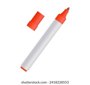 Orange felt-tip pen isolated on the white background. Basic and convenient felt pen for education or office work. Flat vector illustration