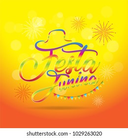 Orange festa junina poster template. Vector illustration