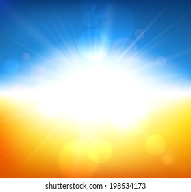 Orange field with blue sky blurry background. Vector illustration. 