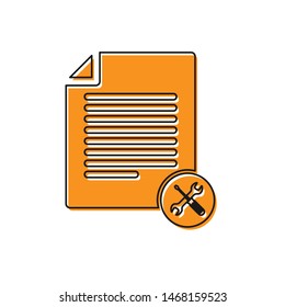 Orange File document with screwdriver and wrench icon isolated on white background. Adjusting, service, setting, maintenance, repair, fixing.  Vector Illustration