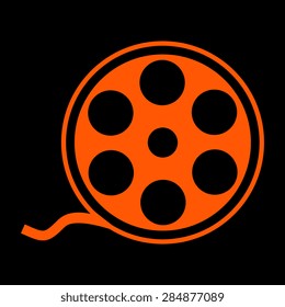 Orange film reel vector icon on a black background