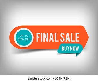 Orange final sale banner, trendy discount tag, special offer. Website sticker on a gray abstract background, web page design. Vector element, eps10