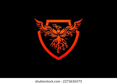 
ORANGE FIRE BIRD PHOENIX AND SHIELD VECTOR