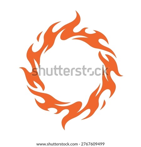 Orange Fire Flame Circle Border Vector Illustration on White Background