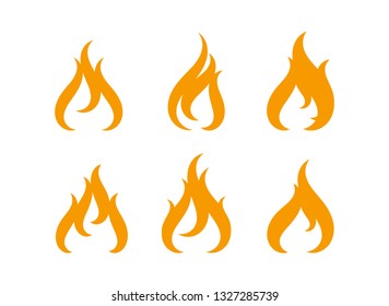 Orange Fire flames icons set Isolated on white background. Vector Illustration.