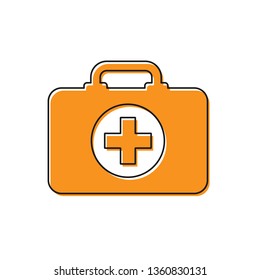 Orange First aid kit icon isolated on white background. Medical box with cross. Medical equipment for emergency. Healthcare concept. Vector Illustration