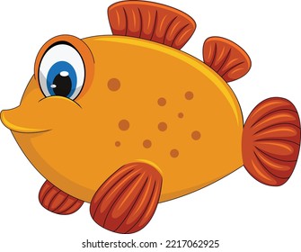Orange fish with big eye and red fin cartoon vector illustration