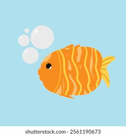 a orange fish with cute bubbles design vector