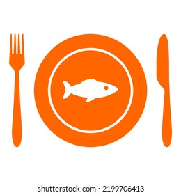 Orange fish and cutlery on white